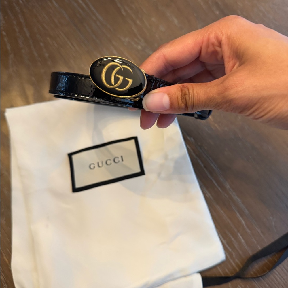 Gucci Black Leather Belt with Gold Marmont Logo